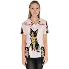 Meowy Christmas Scrub Top by Valentinaart