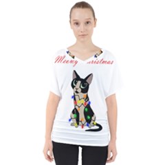 Meowy Christmas V-neck Dolman Drape Top