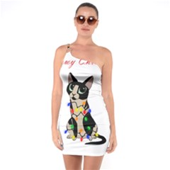 Meowy Christmas One Soulder Bodycon Dress by Valentinaart