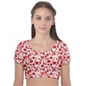 Vintage Christmas Ornaments in Red on White Velvet Short Sleeve Crop Top  View1