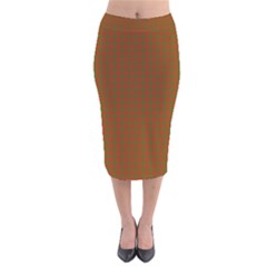 Classic Christmas Red And Green Houndstooth Check Pattern Velvet Midi Pencil Skirt by PodArtist