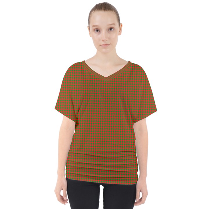 Classic Christmas Red and Green Houndstooth Check pattern V-Neck Dolman Drape Top