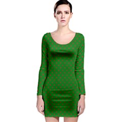 Mini Red Dots On Christmas Green Long Sleeve Bodycon Dress by PodArtist