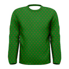 Mini Red Dots On Christmas Green Men s Long Sleeve Tee by PodArtist