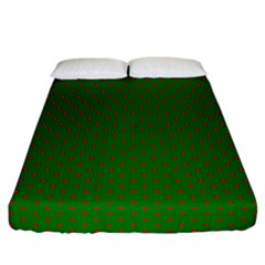 Mini Red Dots On Christmas Green Fitted Sheet (california King Size) by PodArtist