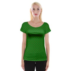 Mini Red Dots On Christmas Green Cap Sleeve Tops by PodArtist