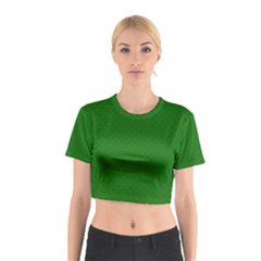 Mini Red Dots On Christmas Green Cotton Crop Top by PodArtist