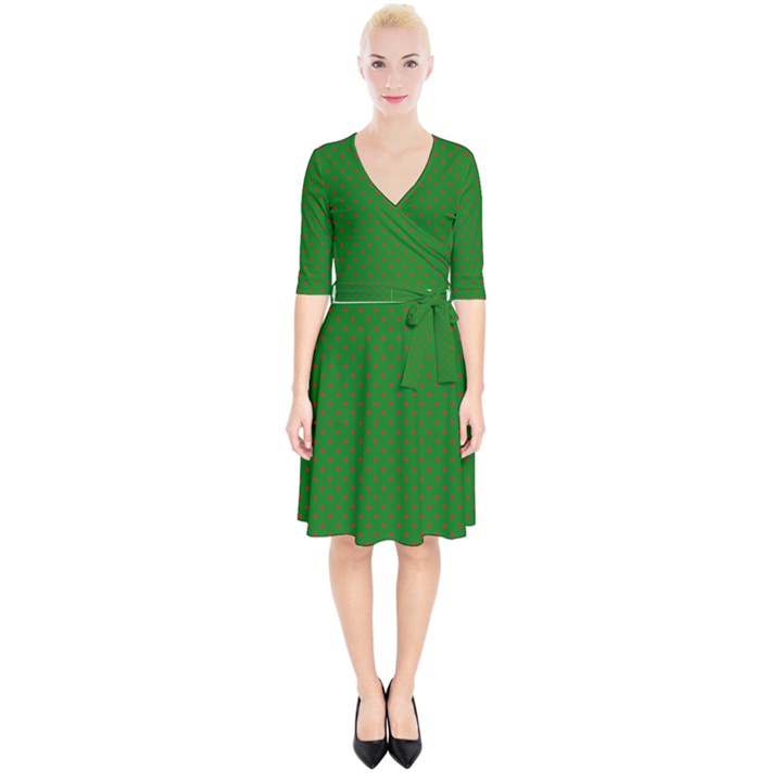 Mini Red Dots on Christmas Green Wrap Up Cocktail Dress