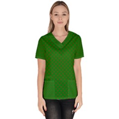 Mini Red Dots On Christmas Green Scrub Top by PodArtist