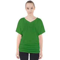 Mini Red Dots On Christmas Green V-neck Dolman Drape Top