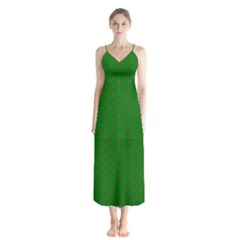 Mini Red Dots On Christmas Green Button Up Chiffon Maxi Dress by PodArtist