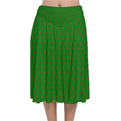 Mini Red Dots On Christmas Green Velvet Flared Midi Skirt by PodArtist