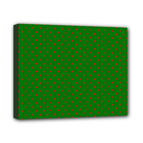 Mini Red Dots On Christmas Green Canvas 10  X 8  by PodArtist