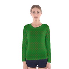 Mini Red Dots On Christmas Green Women s Long Sleeve Tee