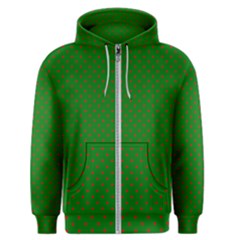 Mini Red Dots On Christmas Green Men s Zipper Hoodie by PodArtist