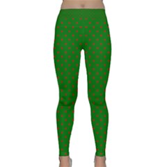 Mini Red Dots On Christmas Green Classic Yoga Leggings by PodArtist