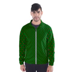 Mini Red Dots On Christmas Green Wind Breaker (men) by PodArtist