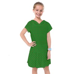 Mini Red Dots On Christmas Green Kids  Drop Waist Dress by PodArtist