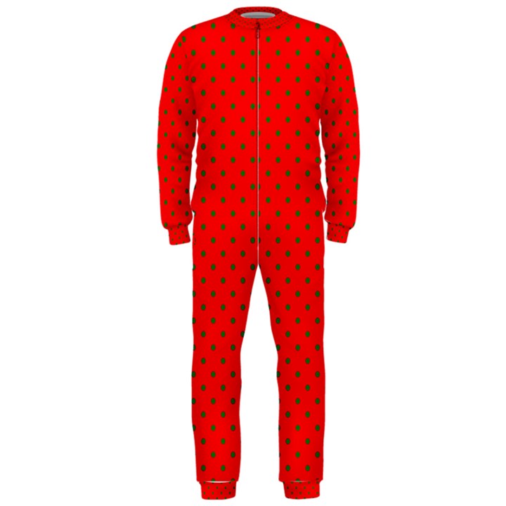 Small Christmas Green Polka dots on Red OnePiece Jumpsuit (Men) 