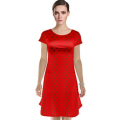 Small Christmas Green Polka Dots On Red Cap Sleeve Nightdress by PodArtist