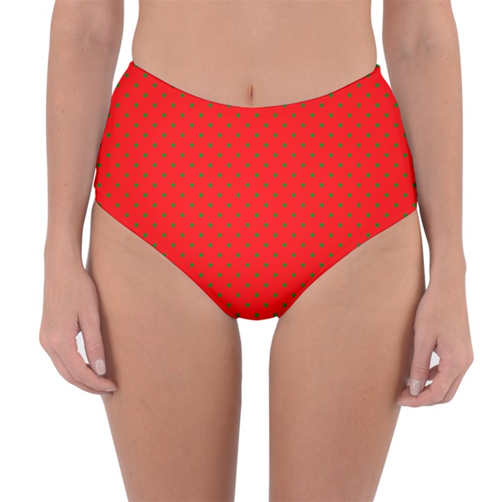 Small Christmas Green Polka dots on Red Reversible High-Waist Bikini Bottoms