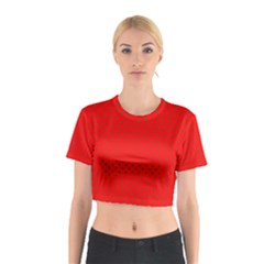 Small Christmas Green Polka Dots On Red Cotton Crop Top by PodArtist