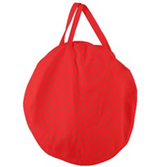 Small Christmas Green Polka Dots On Red Giant Round Zipper Tote by PodArtist