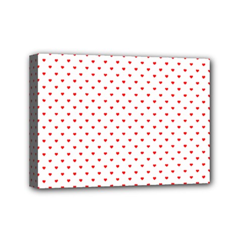 Small Christmas Red Polka Dot Hearts On Snow White Mini Canvas 7  X 5  by PodArtist