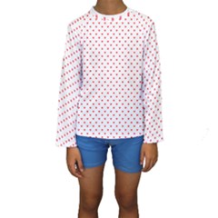 Small Christmas Red Polka Dot Hearts On Snow White Kids  Long Sleeve Swimwear by PodArtist