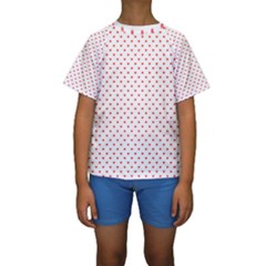 Small Christmas Red Polka Dot Hearts On Snow White Kids  Short Sleeve Swimwear by PodArtist