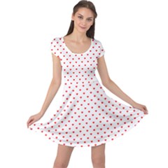 Small Christmas Red Polka Dot Hearts On Snow White Cap Sleeve Dress by PodArtist