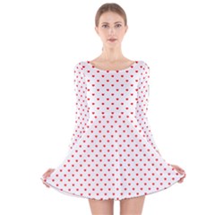 Small Christmas Red Polka Dot Hearts On Snow White Long Sleeve Velvet Skater Dress by PodArtist