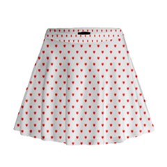 Small Christmas Red Polka Dot Hearts On Snow White Mini Flare Skirt by PodArtist