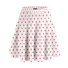 Small Christmas Red Polka Dot Hearts On Snow White High Waist Skirt by PodArtist