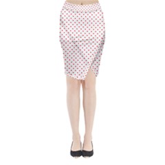 Small Christmas Red Polka Dot Hearts On Snow White Midi Wrap Pencil Skirt by PodArtist