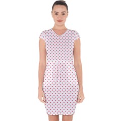 Small Christmas Red Polka Dot Hearts On Snow White Capsleeve Drawstring Dress  by PodArtist