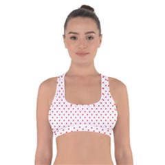 Small Christmas Red Polka Dot Hearts On Snow White Cross Back Sports Bra by PodArtist