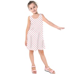 Small Christmas Red Polka Dot Hearts On Snow White Kids  Sleeveless Dress by PodArtist