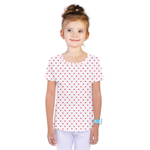 Small Christmas Red Polka Dot Hearts On Snow White Kids  One Piece Tee by PodArtist