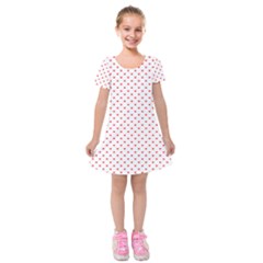 Small Christmas Red Polka Dot Hearts On Snow White Kids  Short Sleeve Velvet Dress by PodArtist