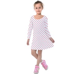 Small Christmas Red Polka Dot Hearts On Snow White Kids  Long Sleeve Velvet Dress by PodArtist