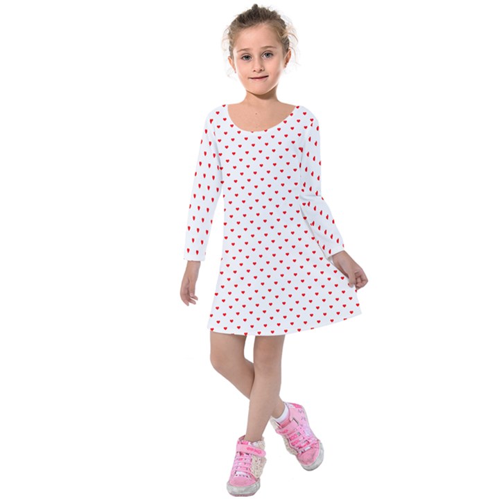 Small Christmas Red Polka Dot Hearts On Snow White Kids  Long Sleeve Velvet Dress