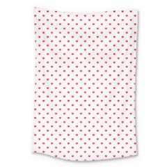 Small Christmas Red Polka Dot Hearts On Snow White Large Tapestry by PodArtist