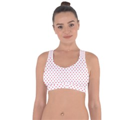 Small Christmas Red Polka Dot Hearts On Snow White Cross String Back Sports Bra by PodArtist