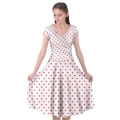 Small Christmas Red Polka Dot Hearts On Snow White Cap Sleeve Wrap Front Dress by PodArtist