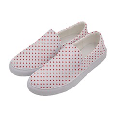 Small Christmas Red Polka Dot Hearts On Snow White Women s Canvas Slip Ons by PodArtist