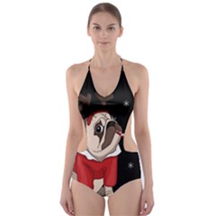 Pug Xmas Cut-out One Piece Swimsuit by Valentinaart