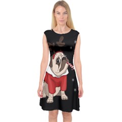 Pug Xmas Capsleeve Midi Dress by Valentinaart