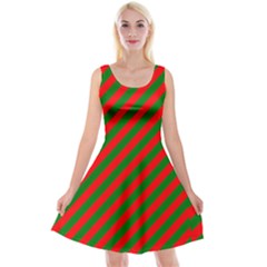 Red And Green Christmas Candycane Stripes Reversible Velvet Sleeveless Dress