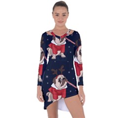 Pug Xmas Asymmetric Cut-out Shift Dress by Valentinaart